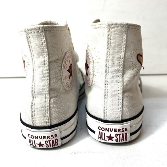 Converse All Star Hi-Top Ivory Canvas Sneaker Women's 7 Lace Up Shoes Gold Heart - Picture 9 of 11